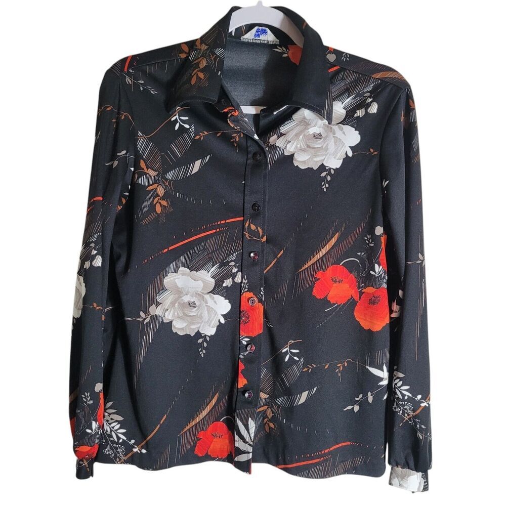 Vintage Mardi Modes Floral Rose Button Up Blouse Womens Medium Dark Romance Goth